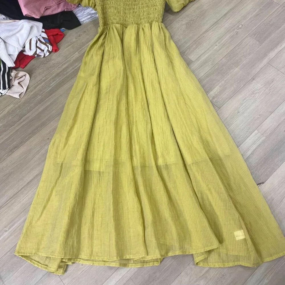Square Neck Short Sleeve Puff Dress - Long Length - Picture 2 of 5